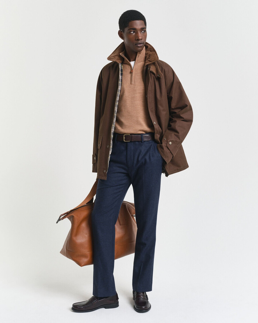 maglione con mezza zip in lana merino extra fine - dk sand melange