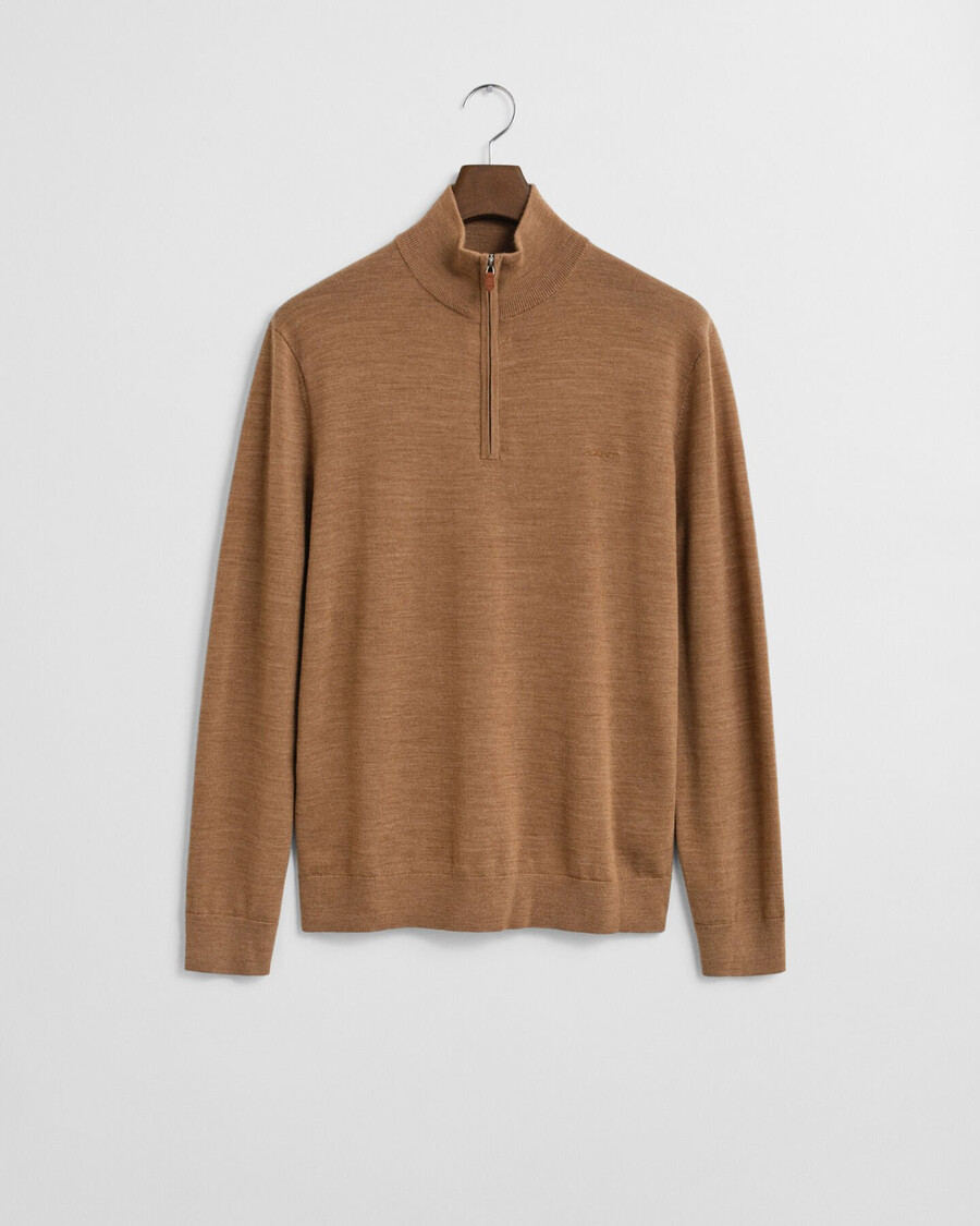 maglione con mezza zip in lana merino extra fine - dk sand melange