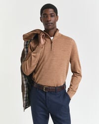 maglione con mezza zip in lana merino extra fine - dk sand melange