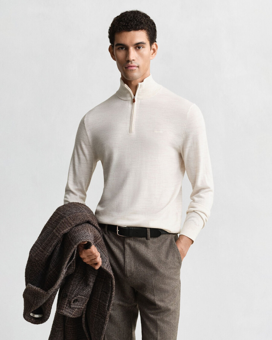 maglione con mezza zip in lana merino extra fine - seed melange