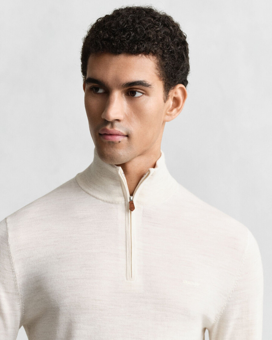 maglione con mezza zip in lana merino extra fine - seed melange