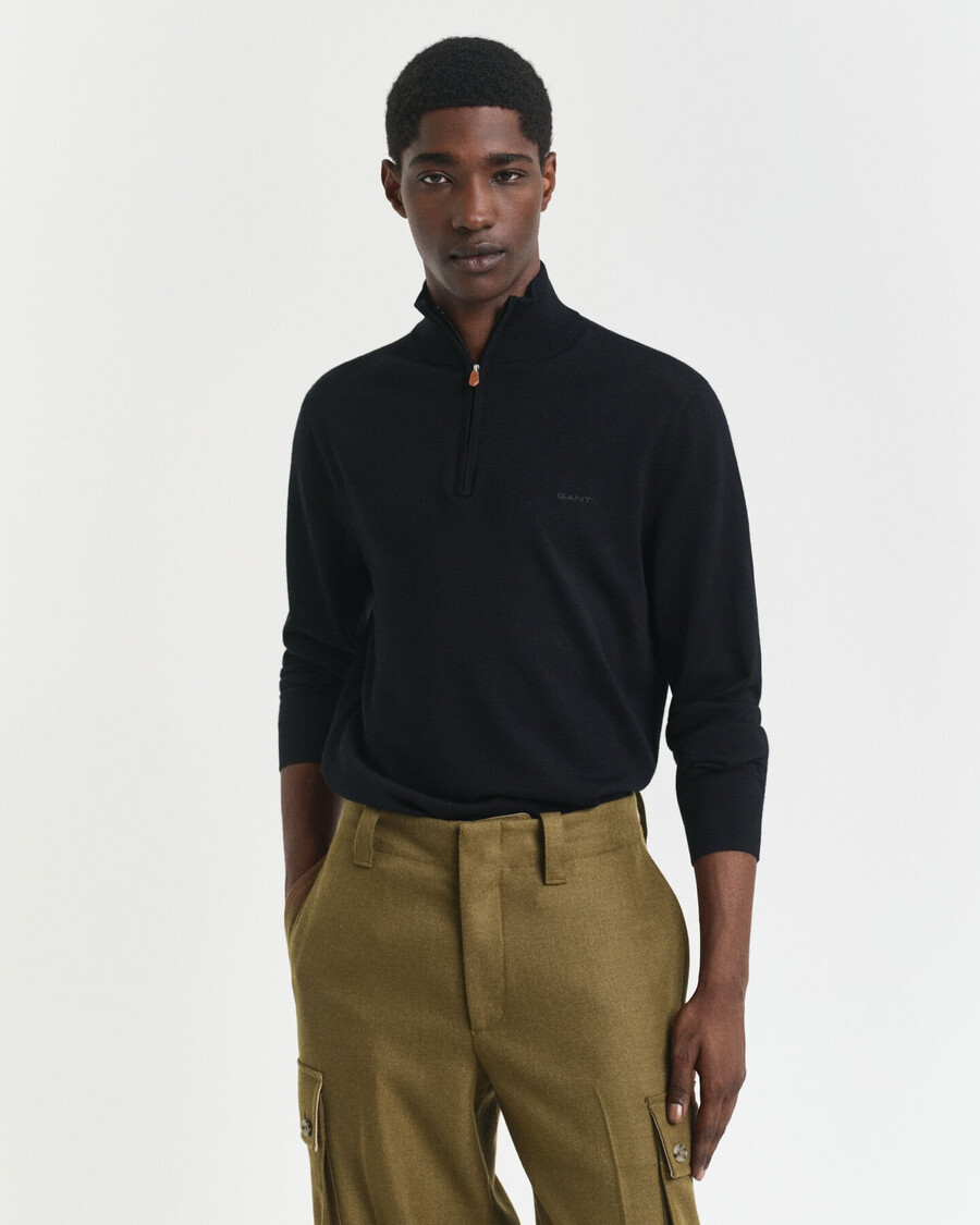 maglione con mezza zip in lana merino extra fine - nero