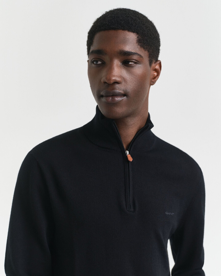 maglione con mezza zip in lana merino extra fine - nero