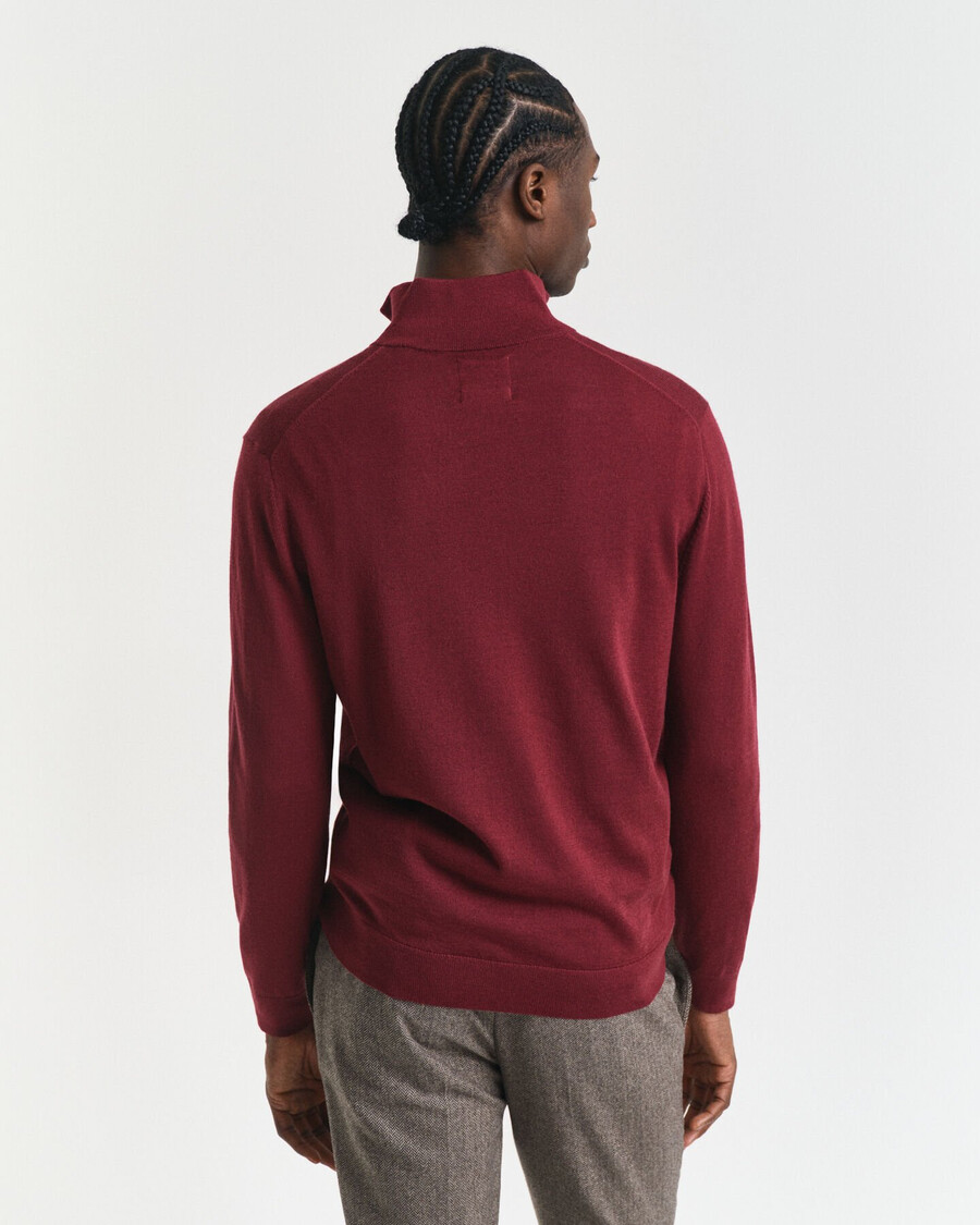 maglione con mezza zip in lana merino extra fine - rosso gonfio
