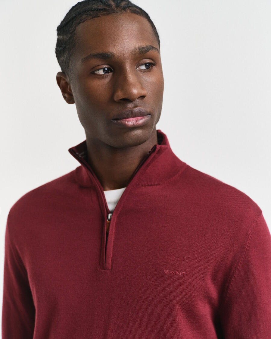 maglione con mezza zip in lana merino extra fine - rosso gonfio