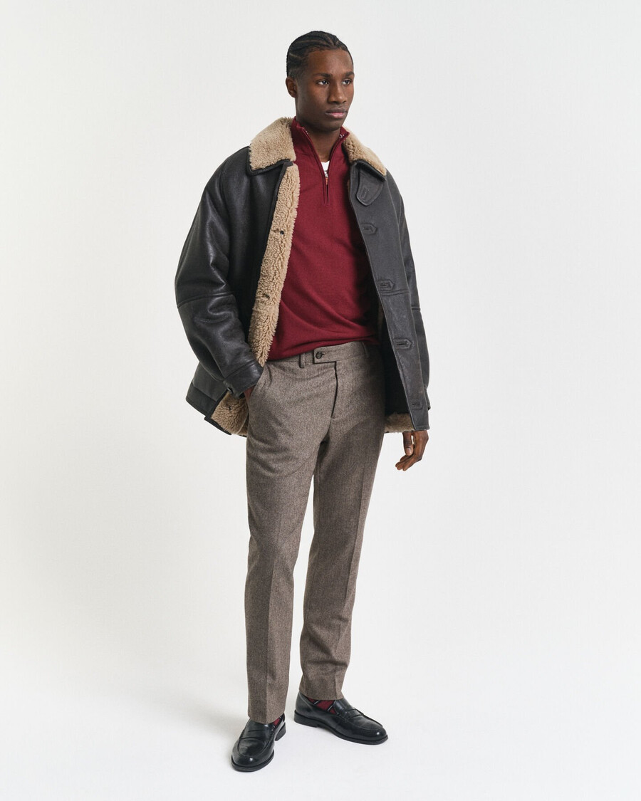 maglione con mezza zip in lana merino extra fine - rosso gonfio