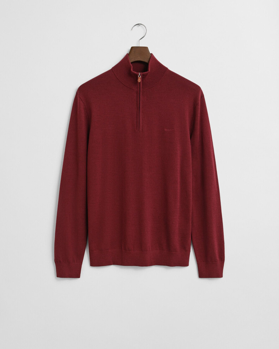 maglione con mezza zip in lana merino extra fine - rosso gonfio