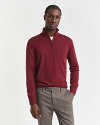 maglione con mezza zip in lana merino extra fine - rosso gonfio