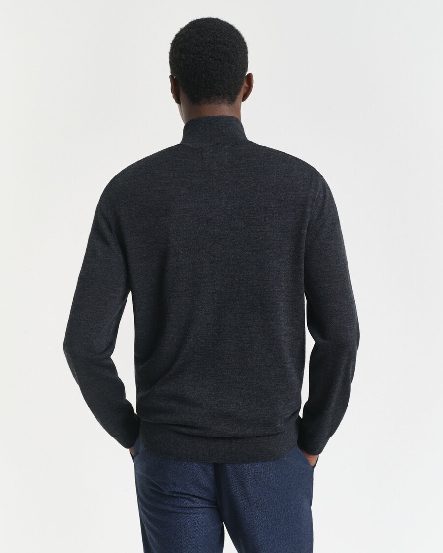 maglione con mezza zip in lana merino extra fine - melange antracite scuro