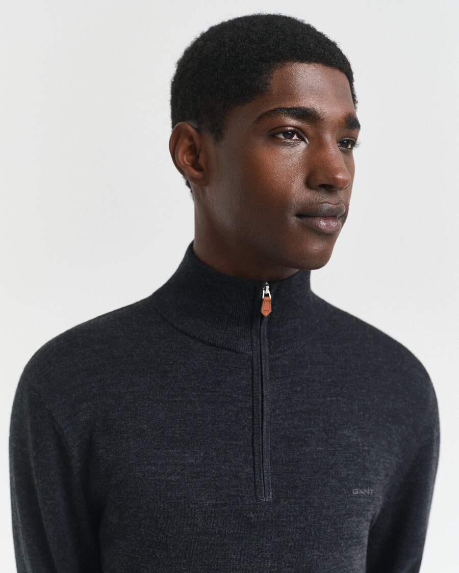 maglione con mezza zip in lana merino extra fine - melange antracite scuro