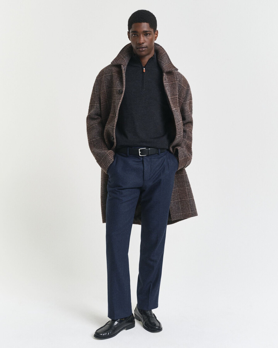 maglione con mezza zip in lana merino extra fine - melange antracite scuro