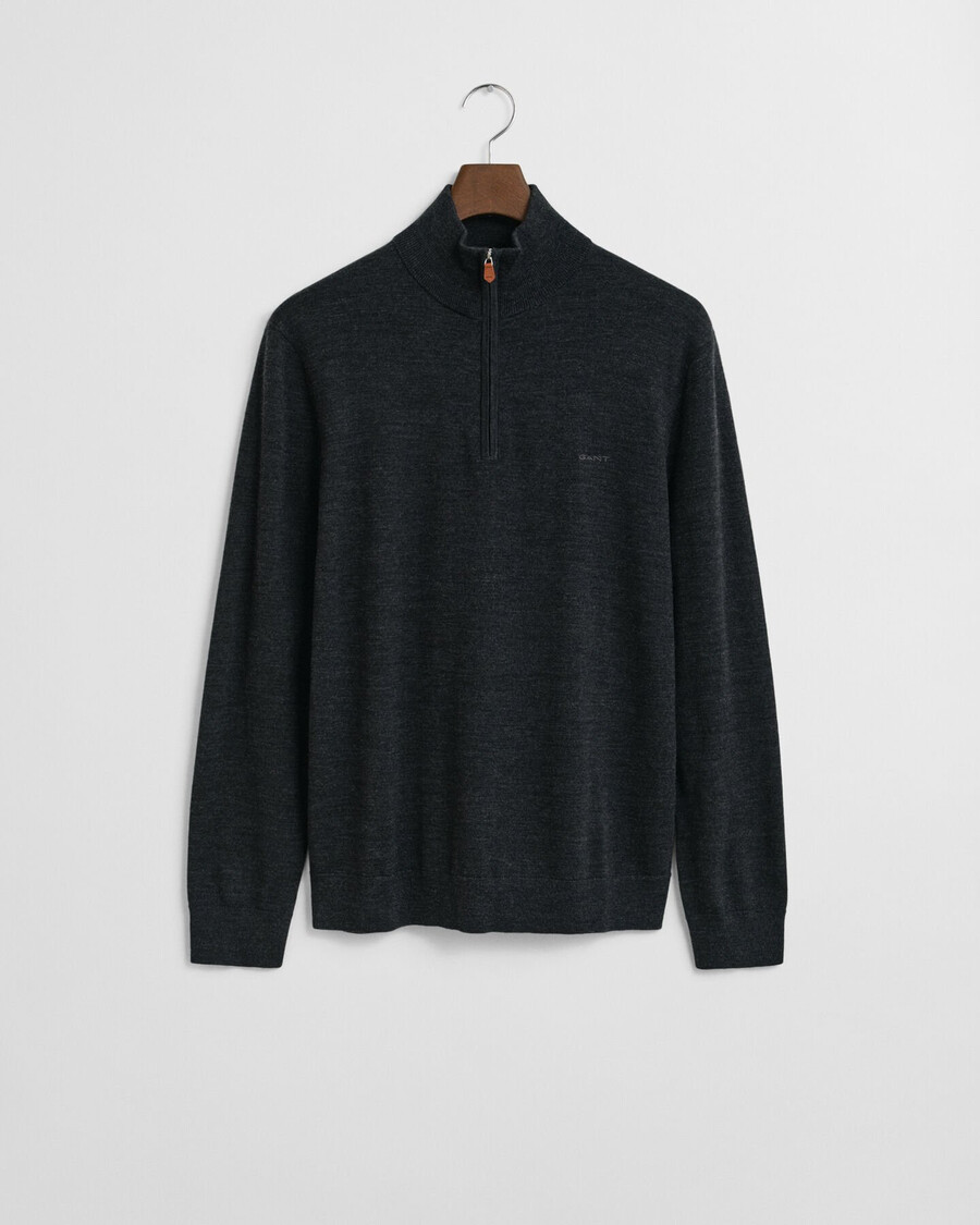 maglione con mezza zip in lana merino extra fine - melange antracite scuro