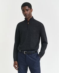 maglione con mezza zip in lana merino extra fine - melange antracite scuro