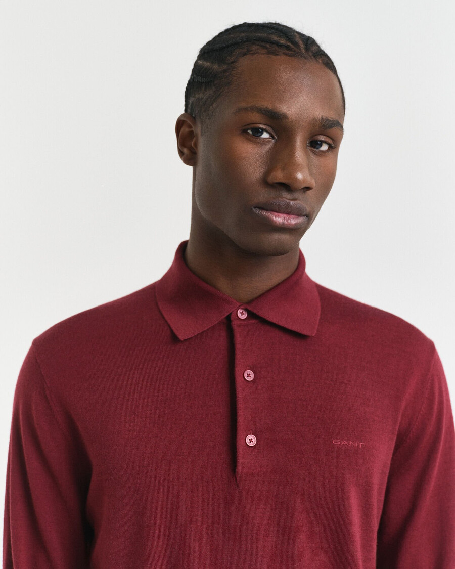 maglione polo in lana merino extra fine - rosso arricciato