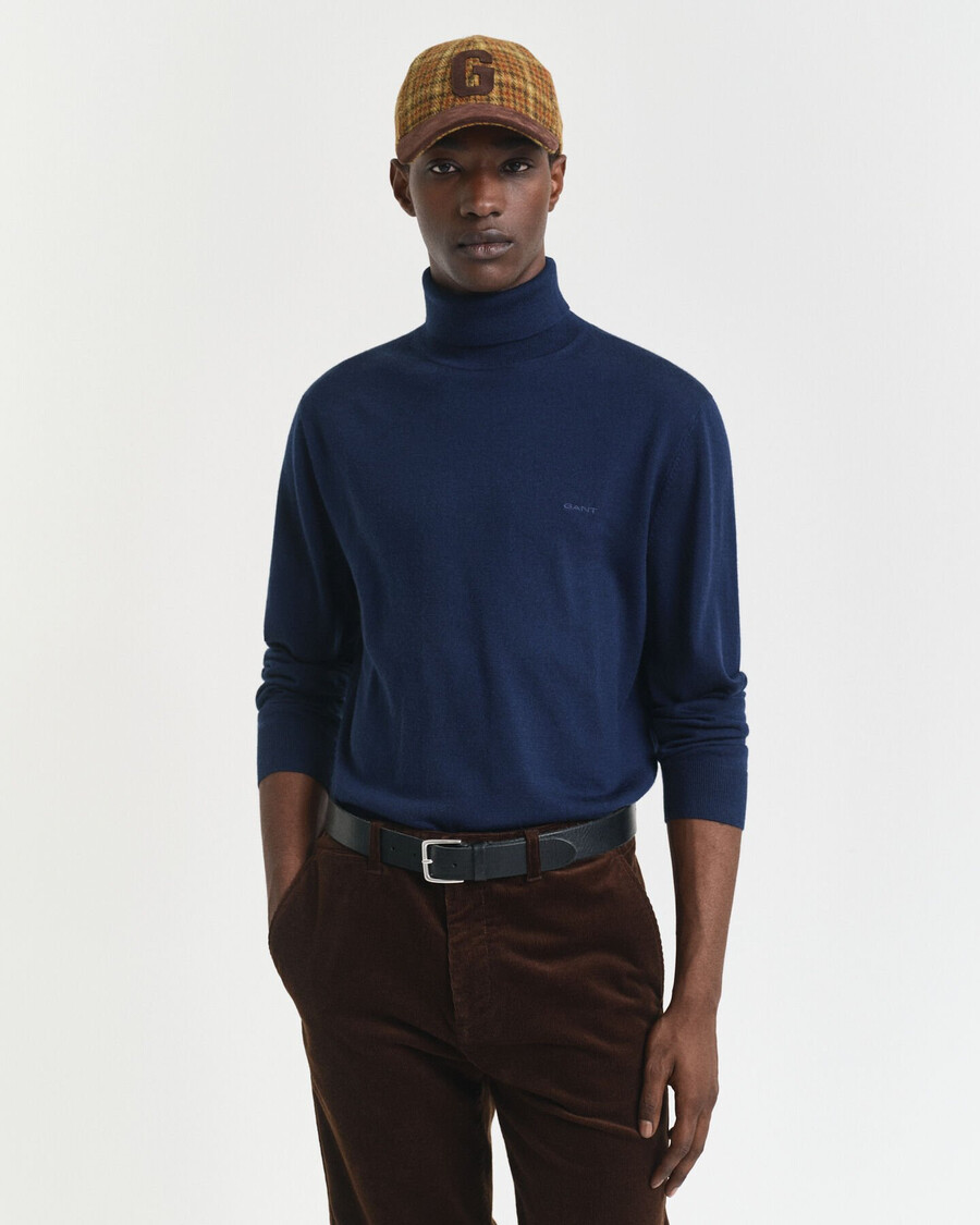 maglione a collo alto in lana merino extra fine - marine