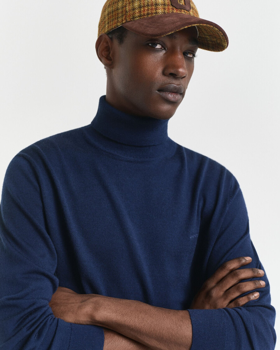 maglione a collo alto in lana merino extra fine - marine