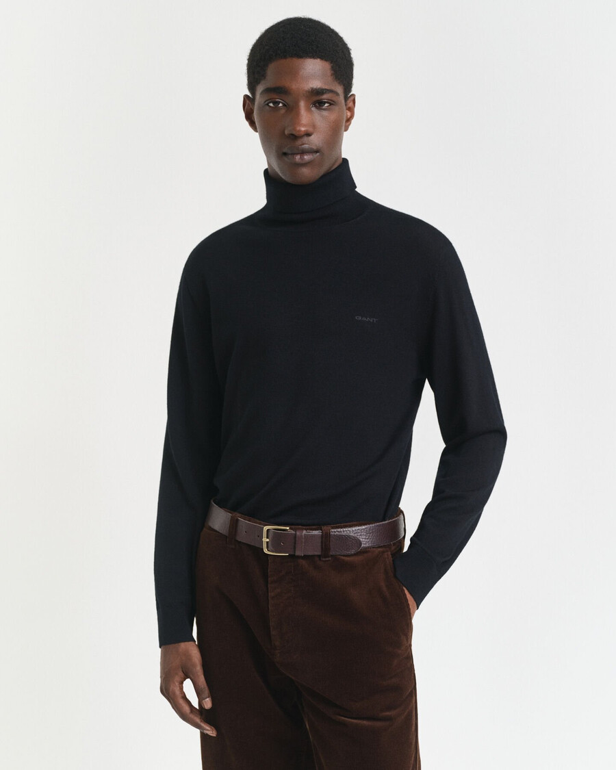 maglione a collo alto in lana merino extra fine - nero