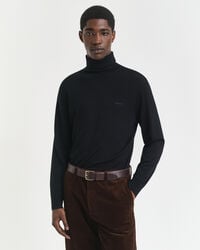 maglione a collo alto in lana merino extra fine - nero