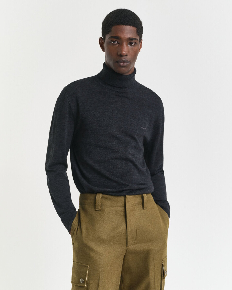 maglione a collo alto in lana merino extra fine - melange antracite scuro