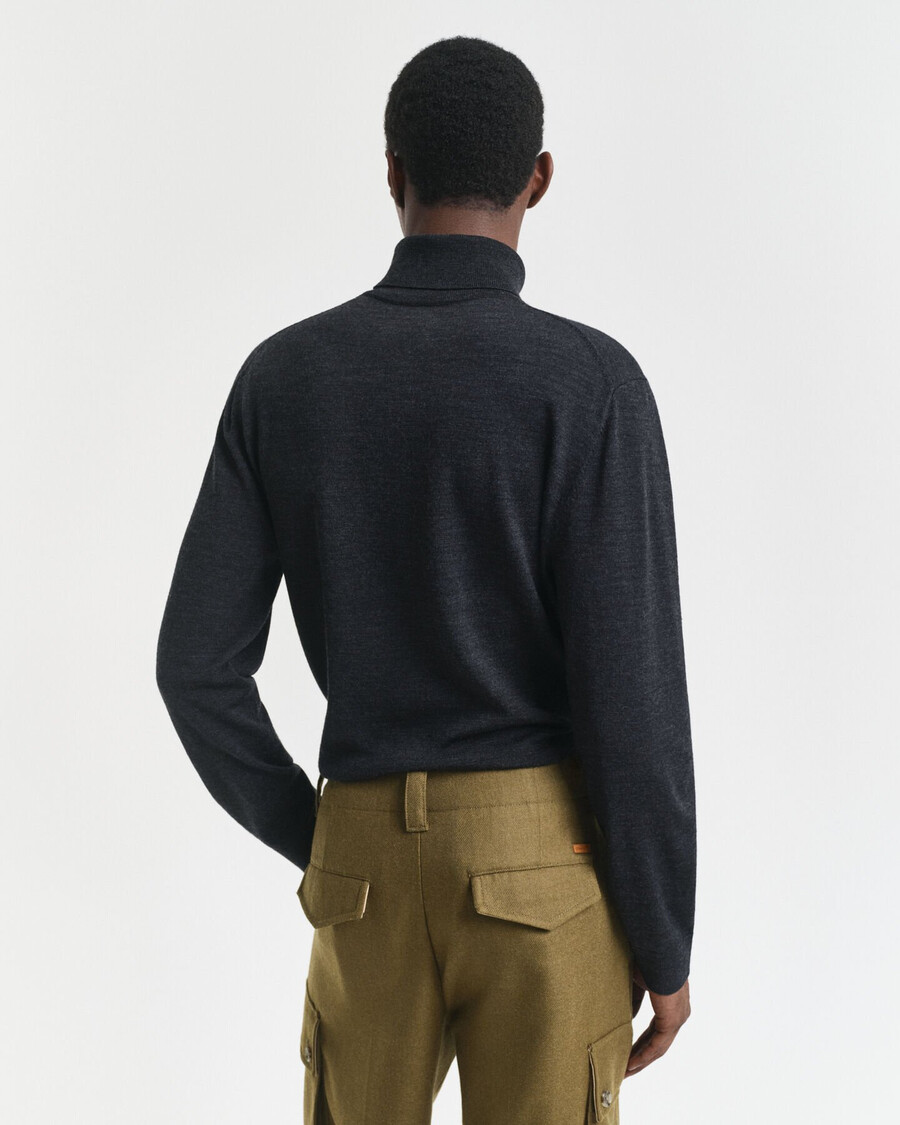 maglione a collo alto in lana merino extra fine - melange antracite scuro