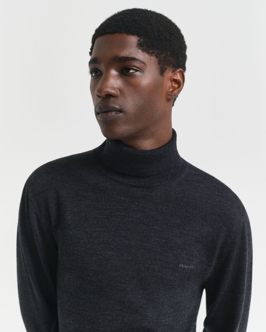 maglione a collo alto in lana merino extra fine - melange antracite scuro
