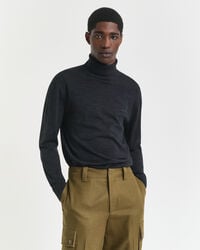 maglione a collo alto in lana merino extra fine - melange antracite scuro
