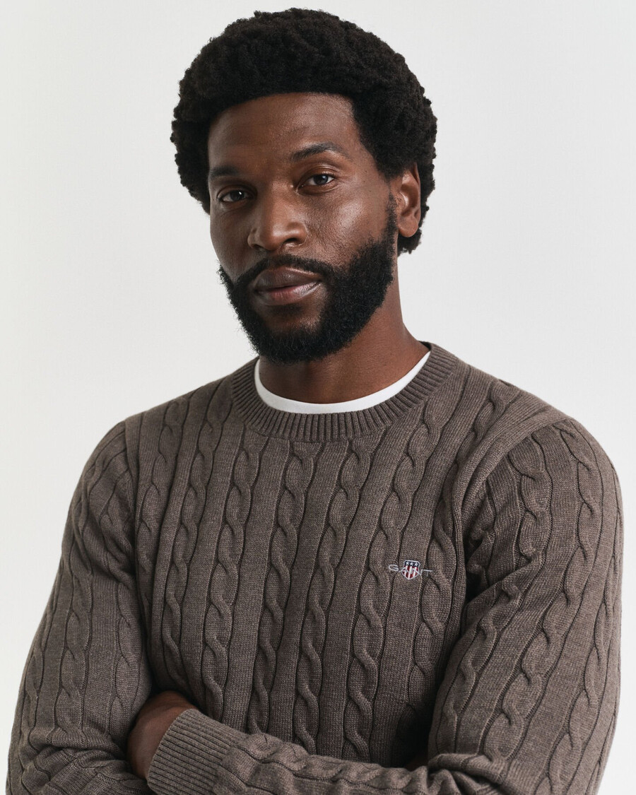 maglione girocollo in maglia di cotone a trecce - seawood melange