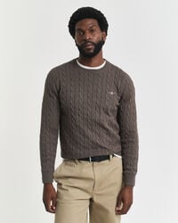 maglione girocollo in maglia di cotone a trecce - seawood melange