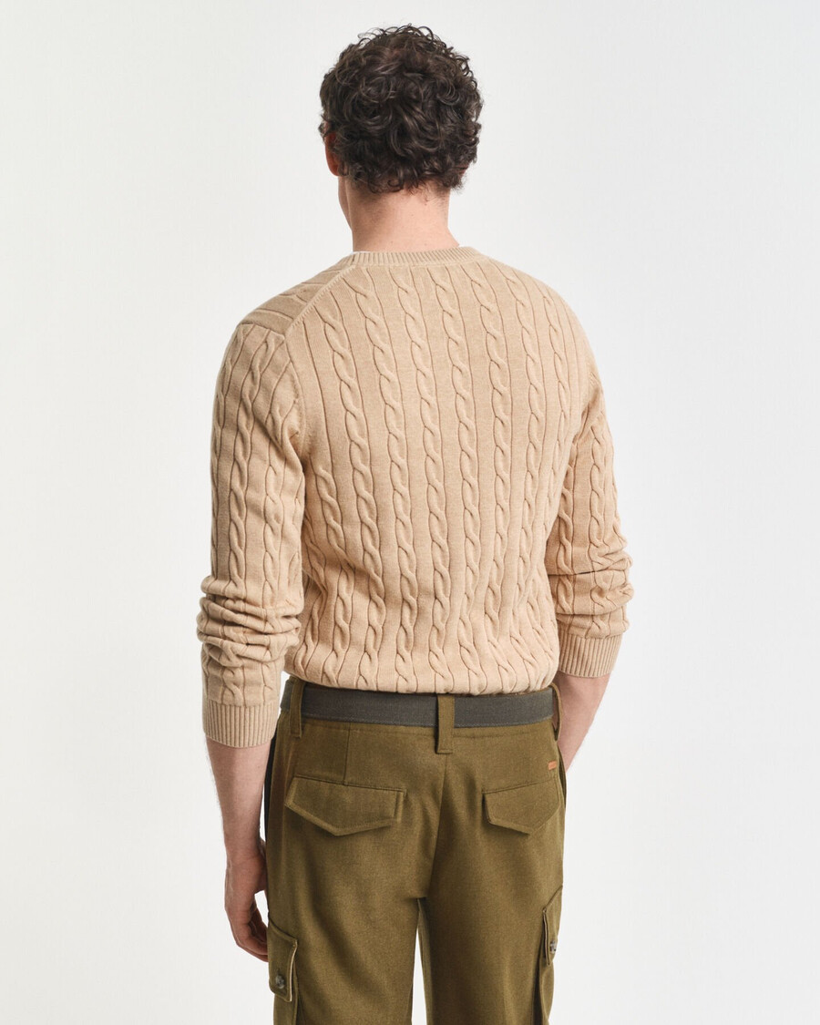 maglione girocollo in maglia di cotone a trecce - cachi mélange