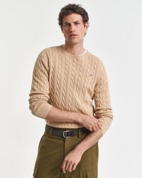 maglione girocollo in maglia di cotone a trecce - cachi mélange
