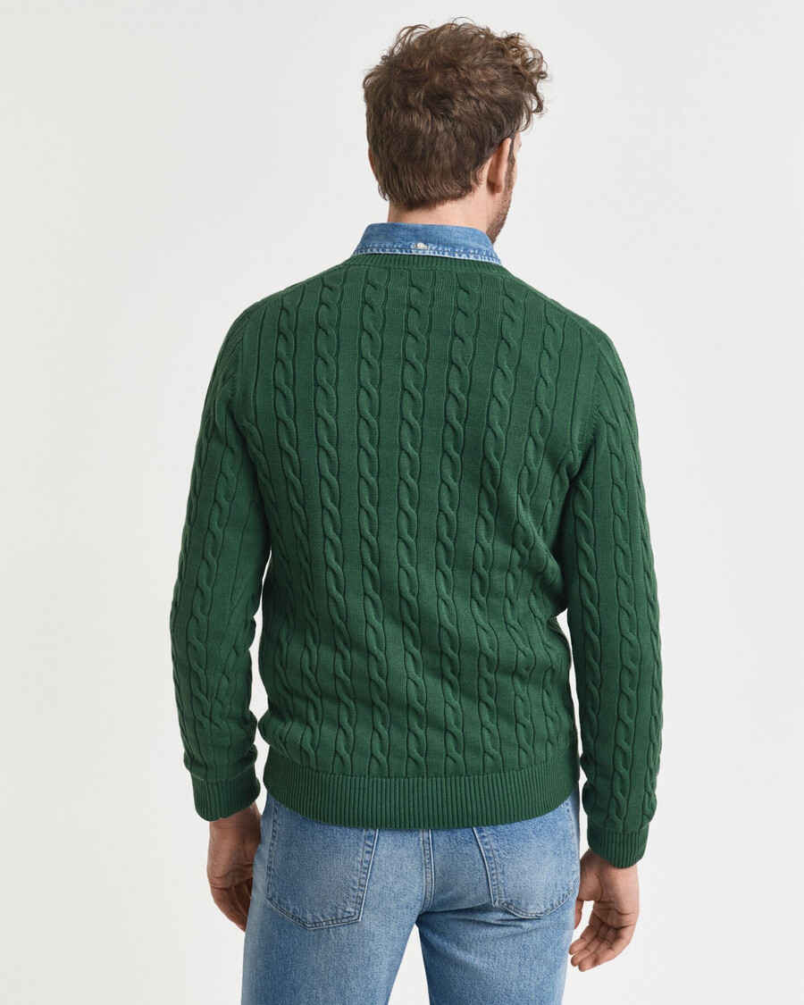 maglione girocollo in maglia di cotone a trecce - verde foresta