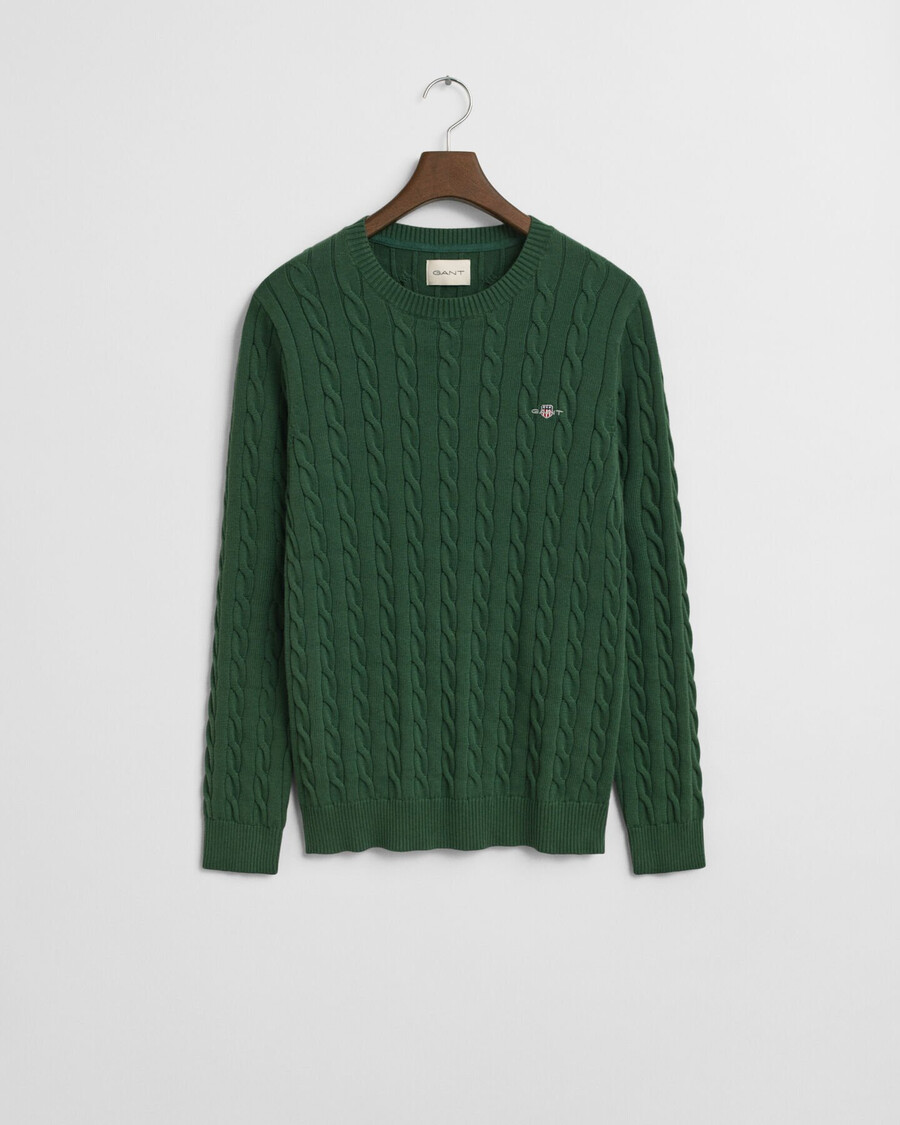 maglione girocollo in maglia di cotone a trecce - verde foresta