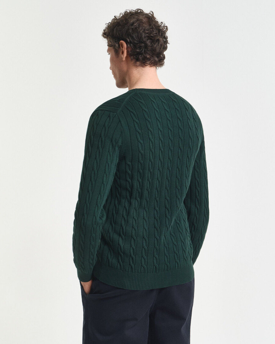 maglione girocollo in maglia di cotone a trecce - verde tartan