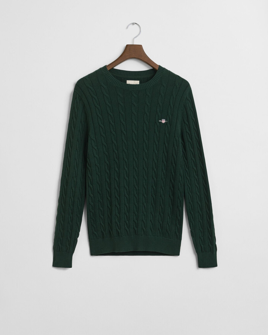 maglione girocollo in maglia di cotone a trecce - verde tartan