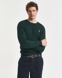 maglione girocollo in maglia di cotone a trecce - verde tartan