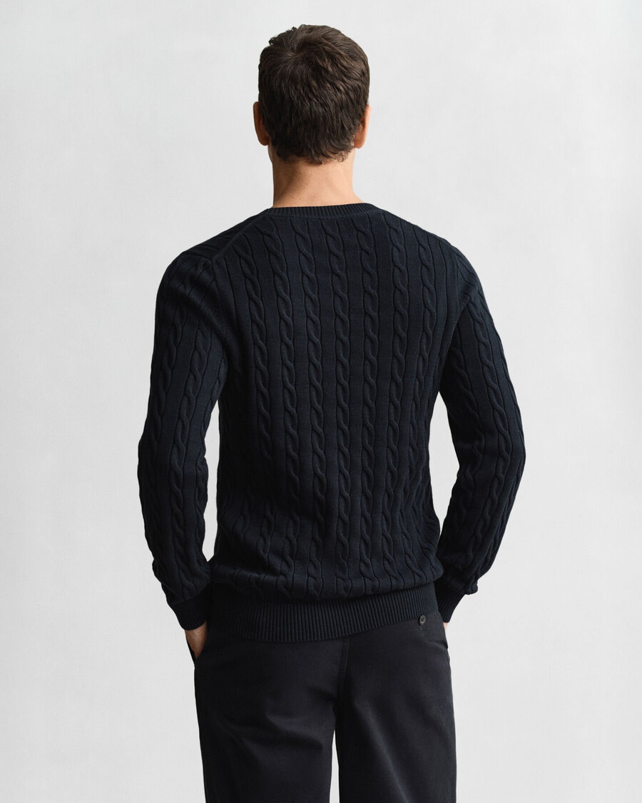 maglione girocollo in maglia di cotone a trecce - blu sera