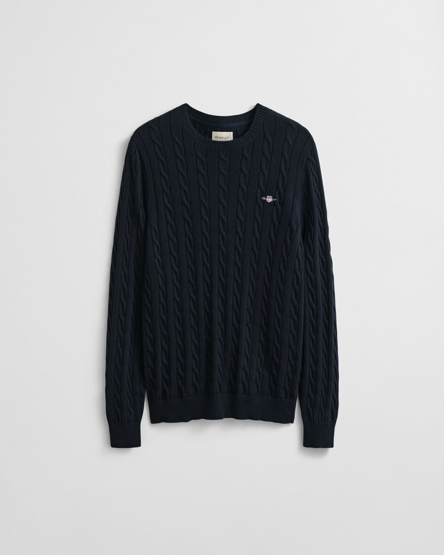 maglione girocollo in maglia di cotone a trecce - blu sera
