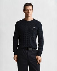 maglione girocollo in maglia di cotone a trecce - blu sera