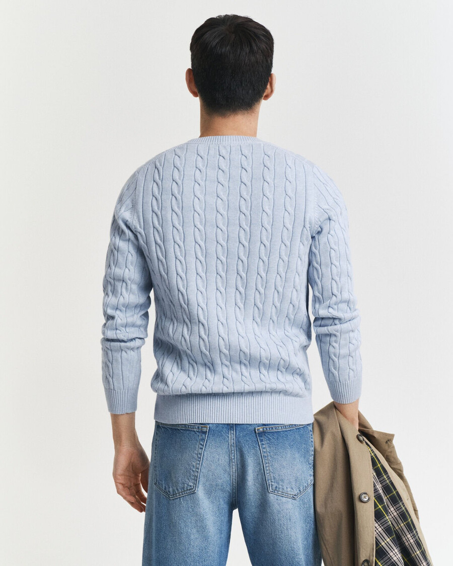 maglione girocollo in maglia di cotone a trecce - melange blu ghiaccio