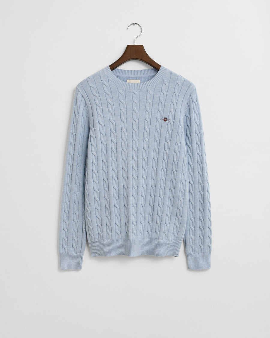 maglione girocollo in maglia di cotone a trecce - melange blu ghiaccio