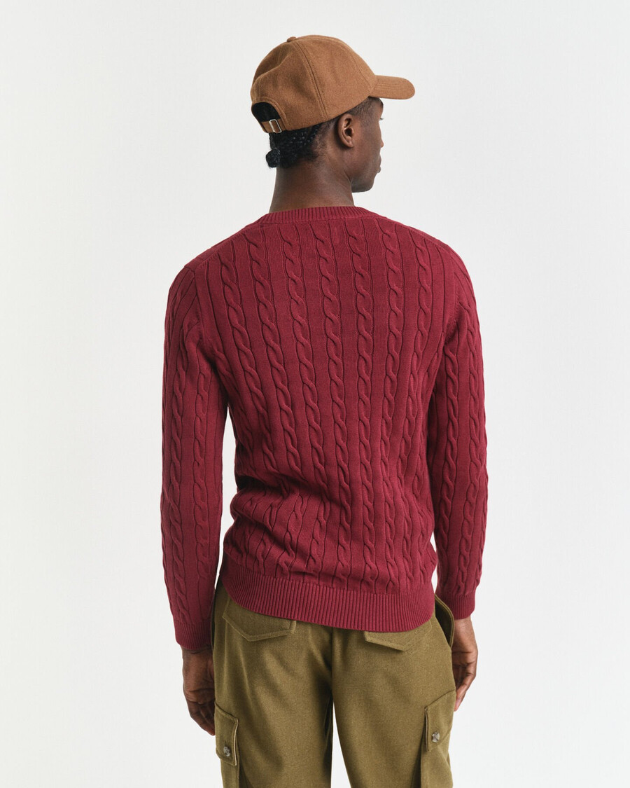 maglione girocollo in maglia di cotone a trecce - rosso arricciato