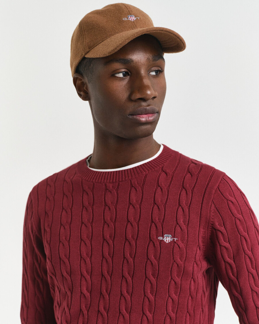 maglione girocollo in maglia di cotone a trecce - rosso arricciato