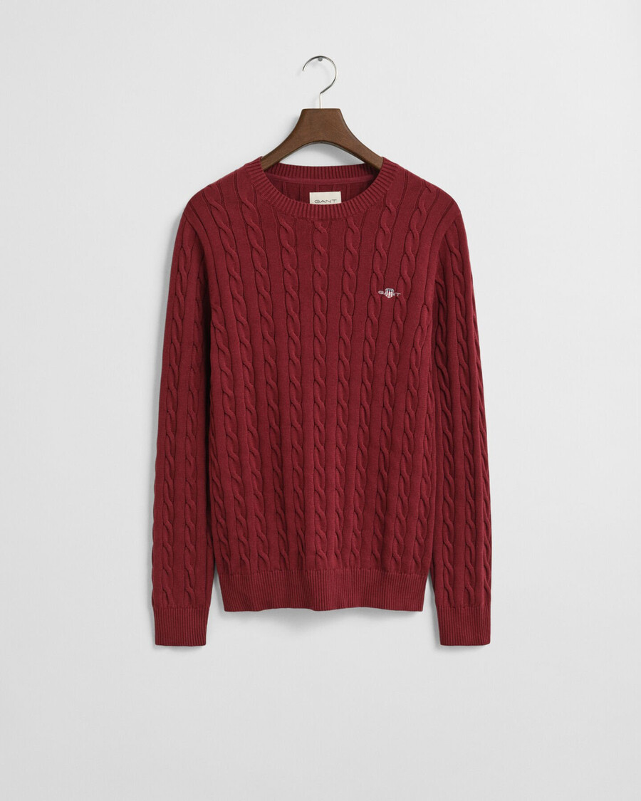 maglione girocollo in maglia di cotone a trecce - rosso arricciato