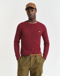 maglione girocollo in maglia di cotone a trecce - rosso arricciato