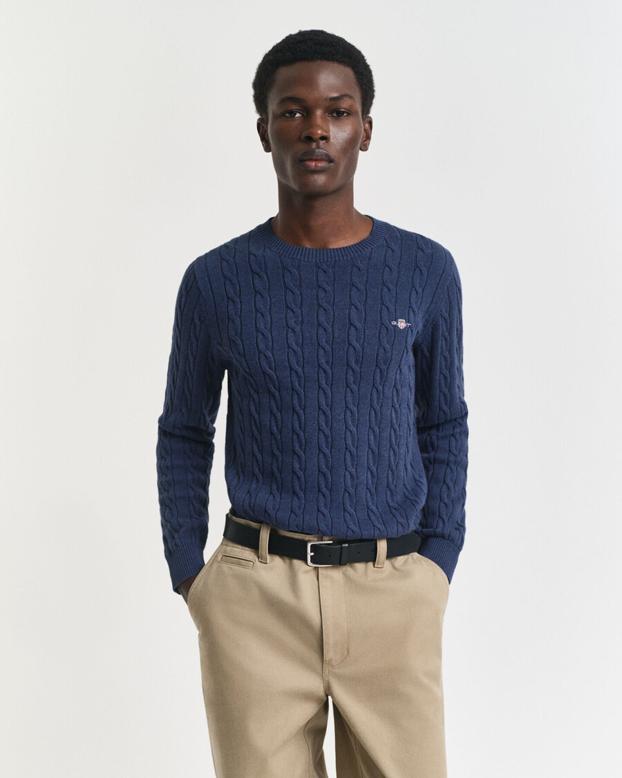 maglione girocollo in maglia di cotone a trecce - dk jeansblue melange