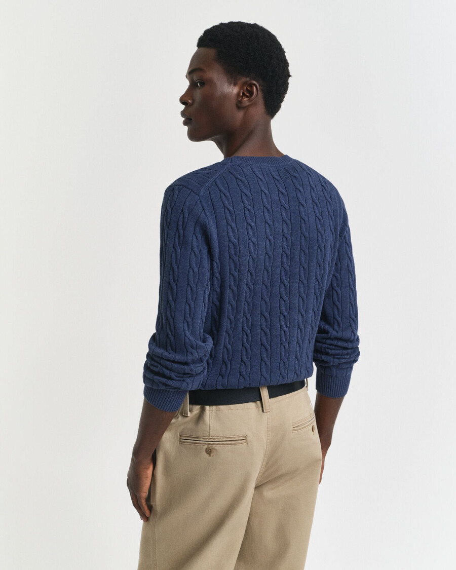 maglione girocollo in maglia di cotone a trecce - dk jeansblue melange