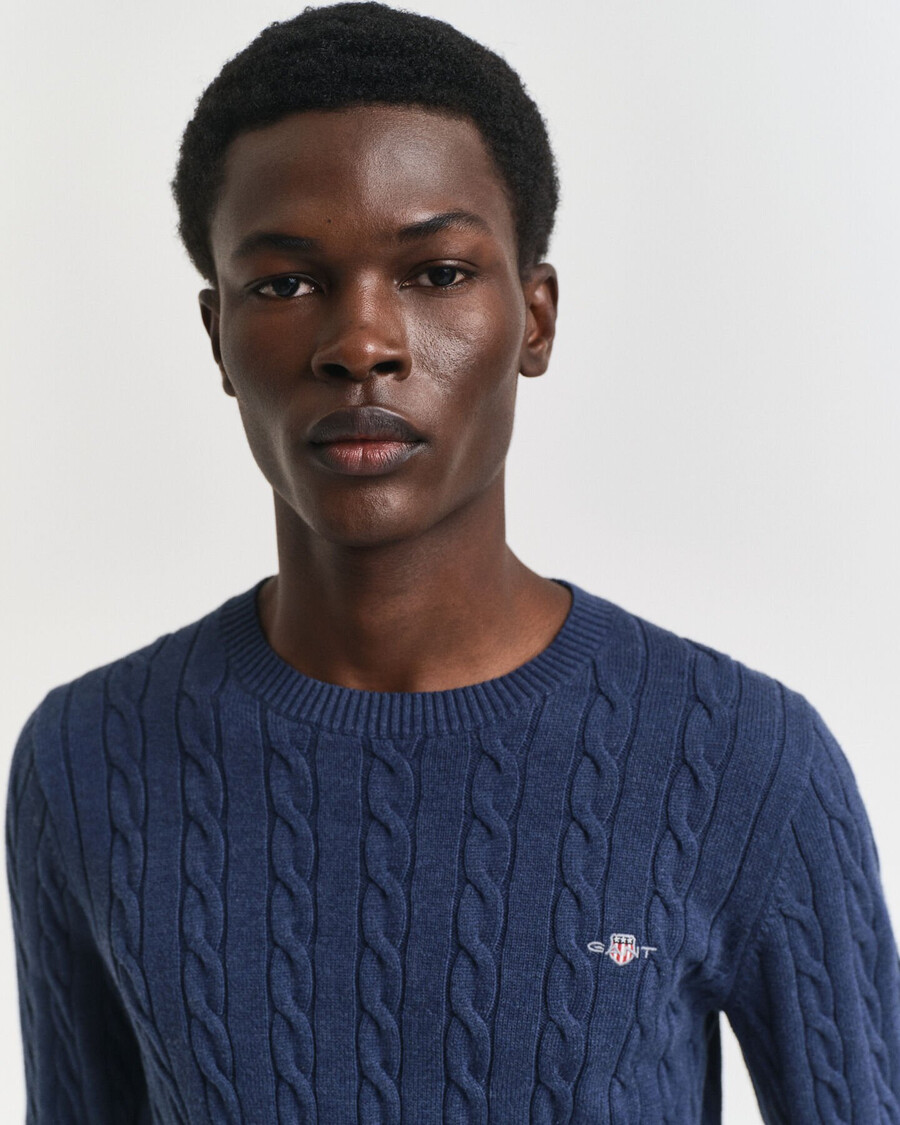 maglione girocollo in maglia di cotone a trecce - dk jeansblue melange