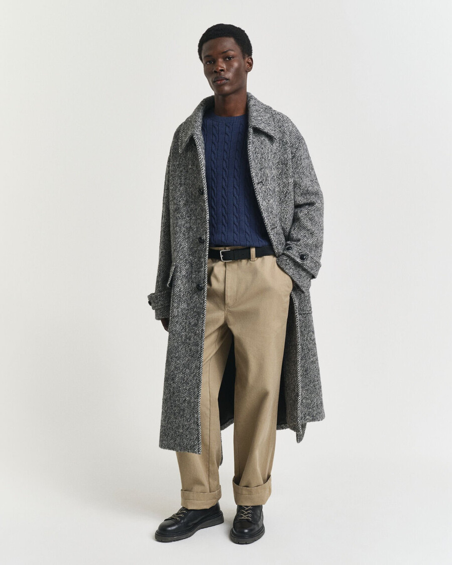 maglione girocollo in maglia di cotone a trecce - dk jeansblue melange