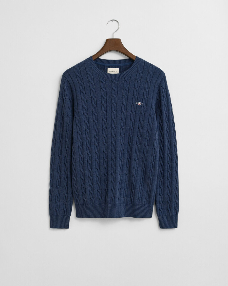 maglione girocollo in maglia di cotone a trecce - dk jeansblue melange