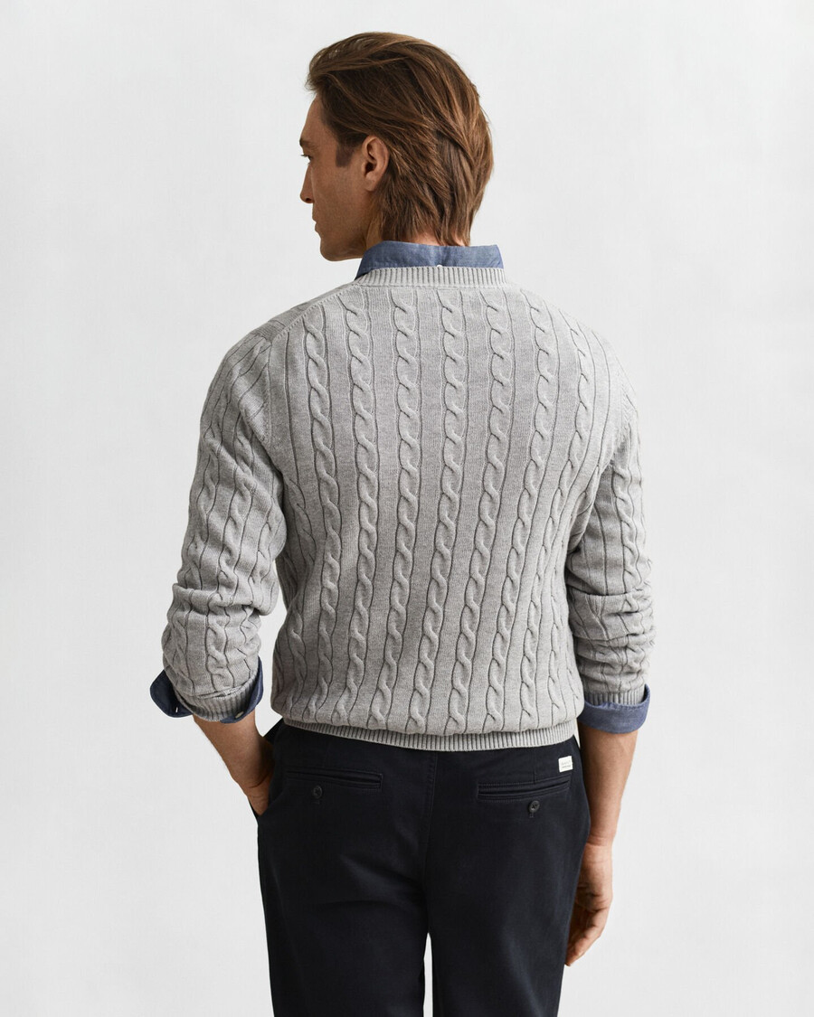 maglione girocollo in maglia di cotone a trecce - grigio melange